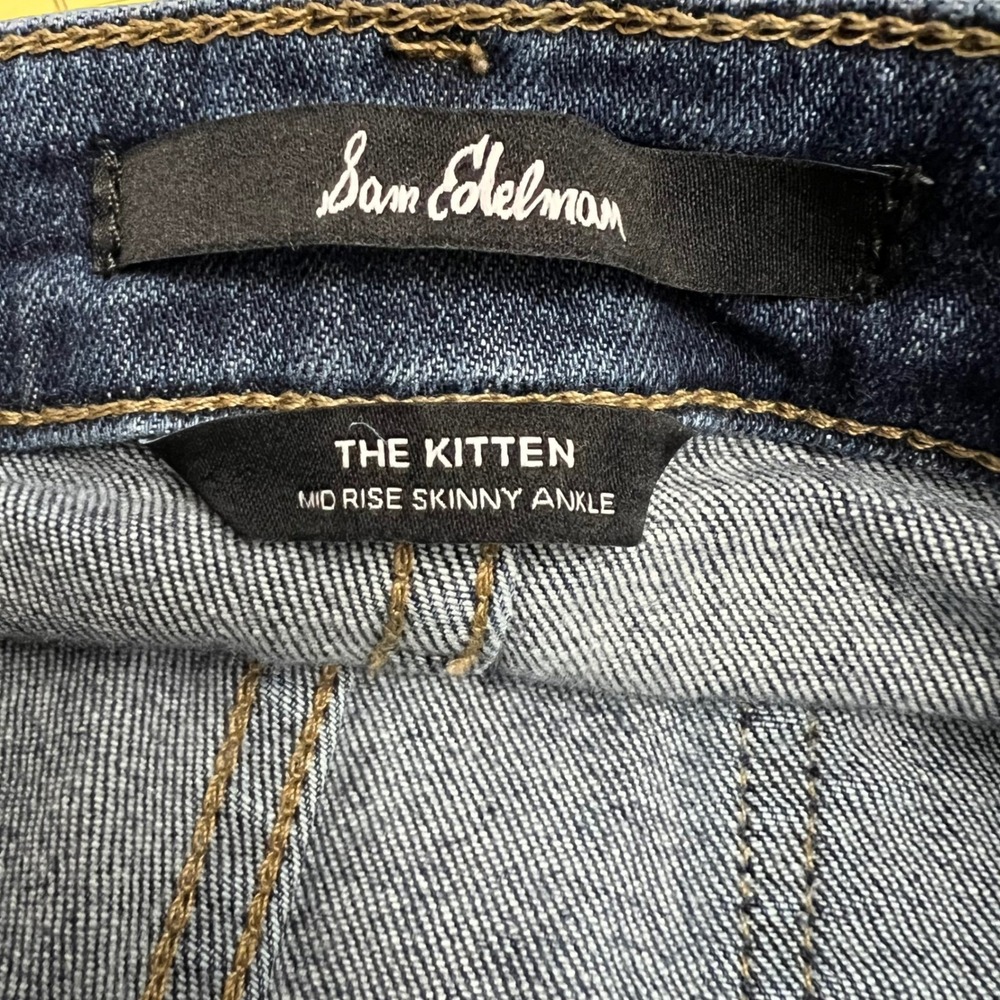 Sam Edelman The Kitten Mid Rise‎ Skinny Ankle Jeans Dark Wash Frayed Hem Size 10 - Picture 2 of 9